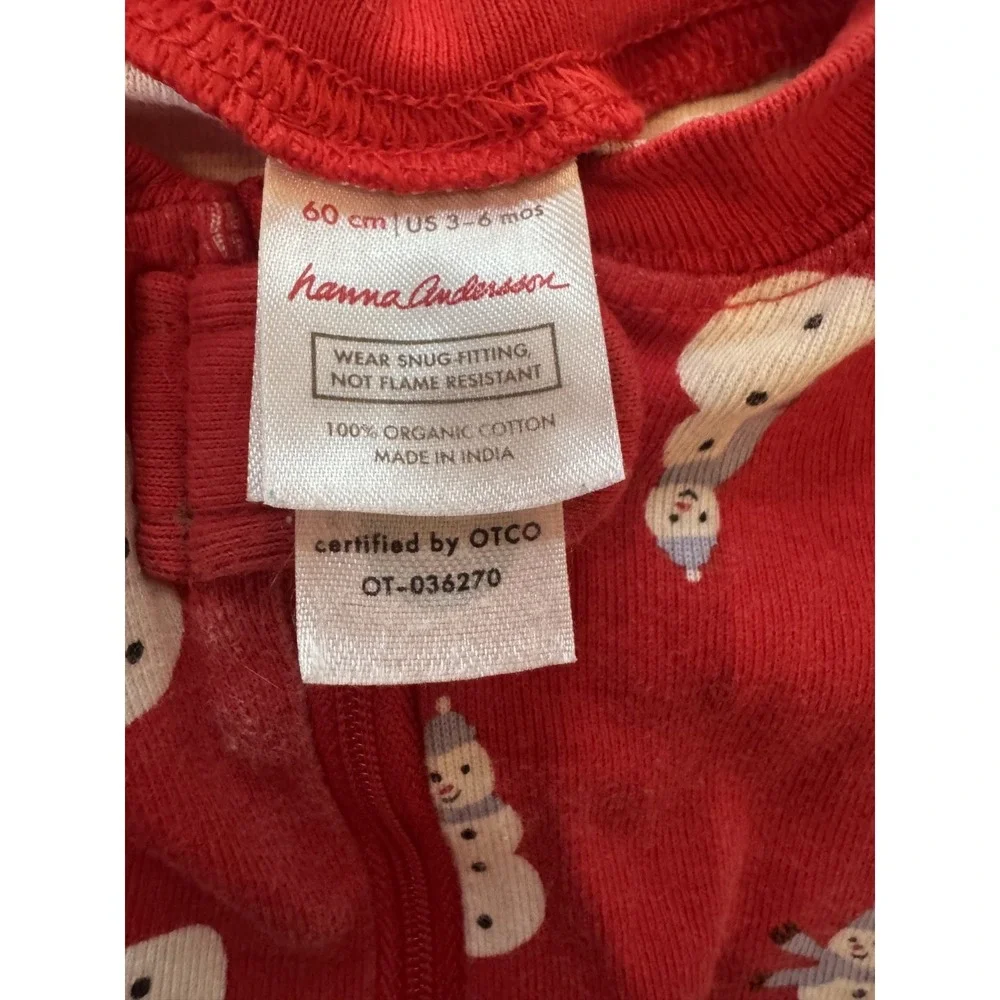 Hanna Andersson Red Christmas Organic Cotton Snowman Footed Sleeper Sz‎ 3-6 Mos